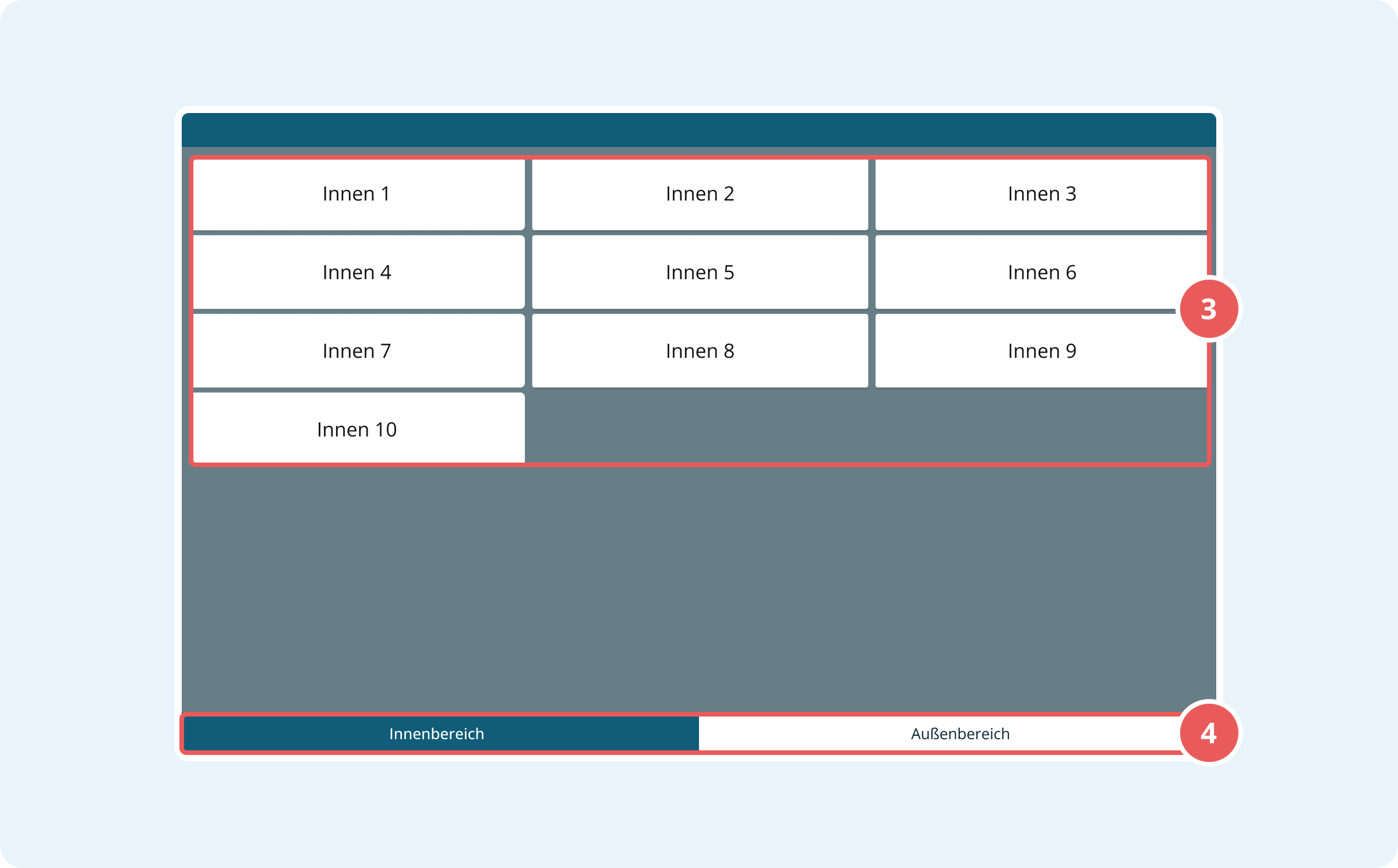 Screenshot der Tischansicht mit Innenbereich-Tischen