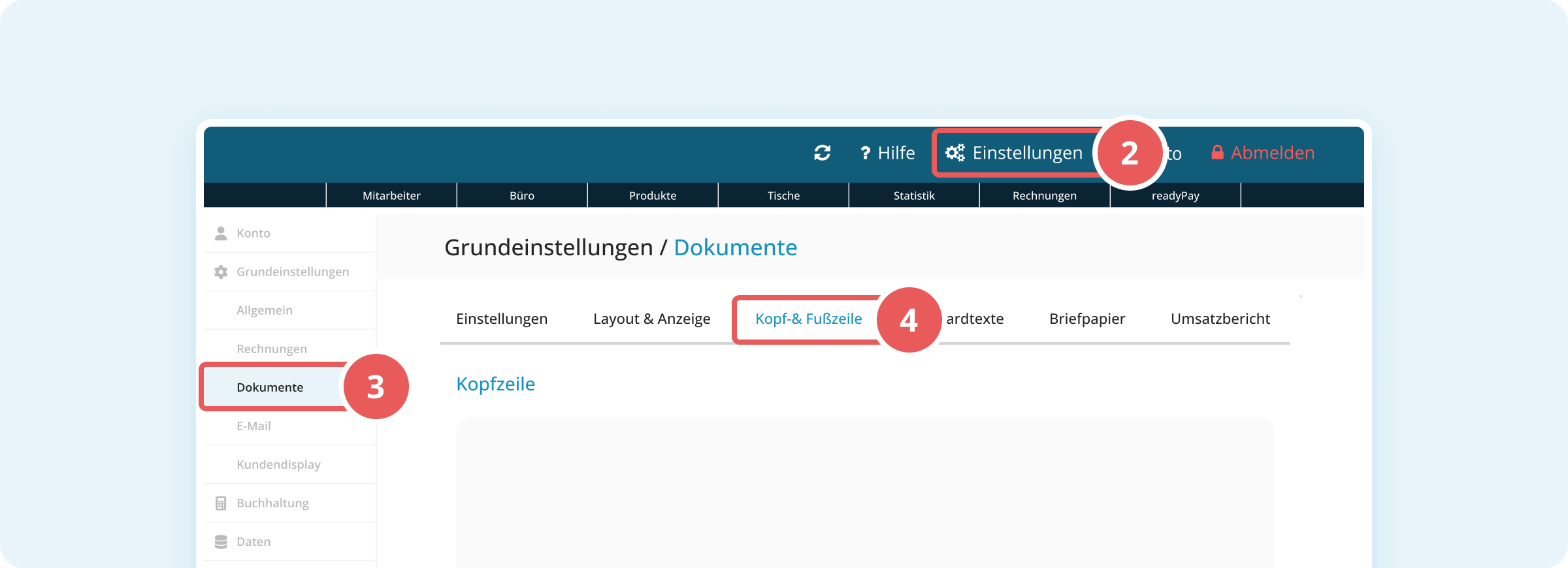 Kopf- & Fußzeile in der horizontalen Tab-Leiste