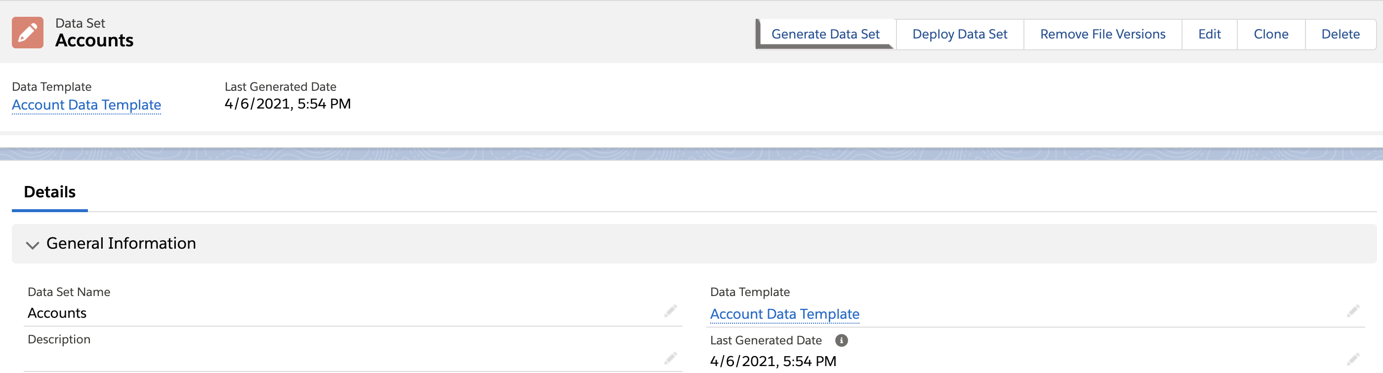 Generate data set button