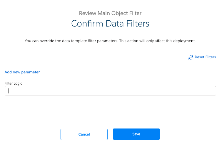 Confirm Data Filters screen