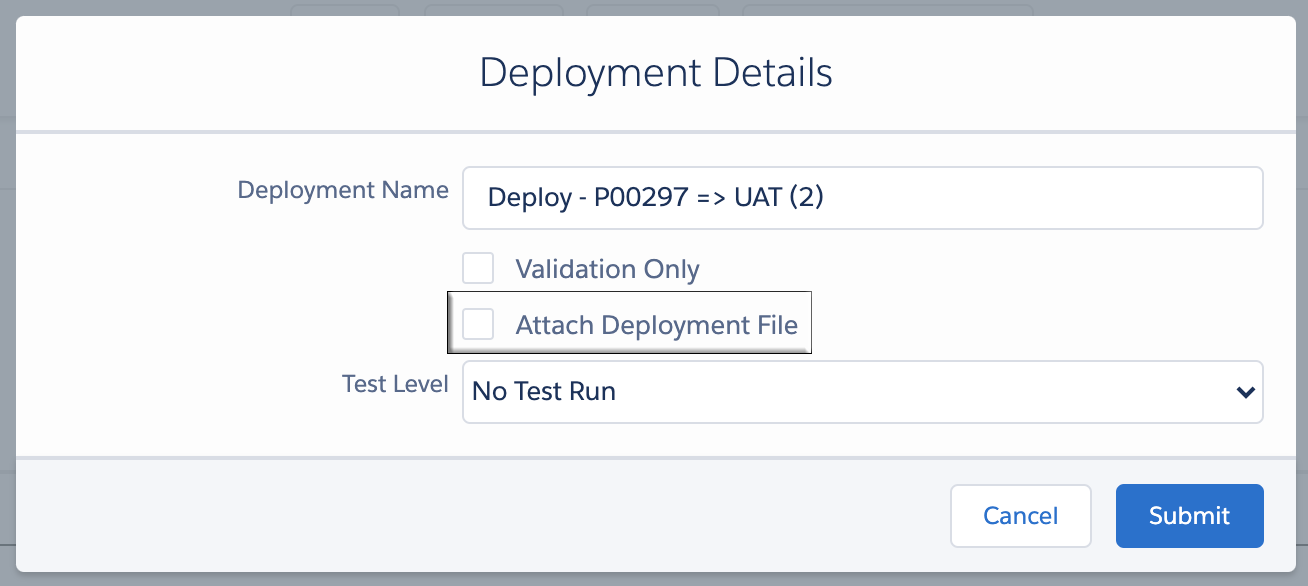Attach Deployment File Checkbox
