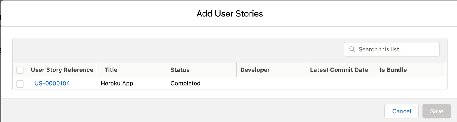 User Stories Tab