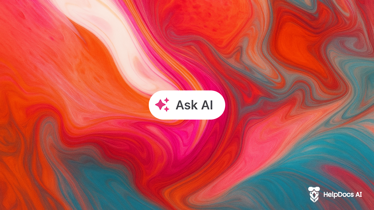 Abstract flowing pink, orange, and teal background with a HelpDocs AI logo.
