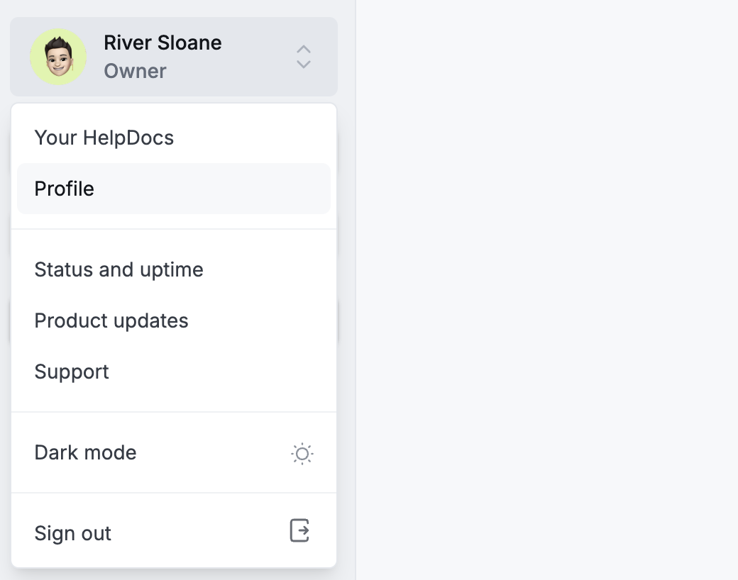 Profile dropdown