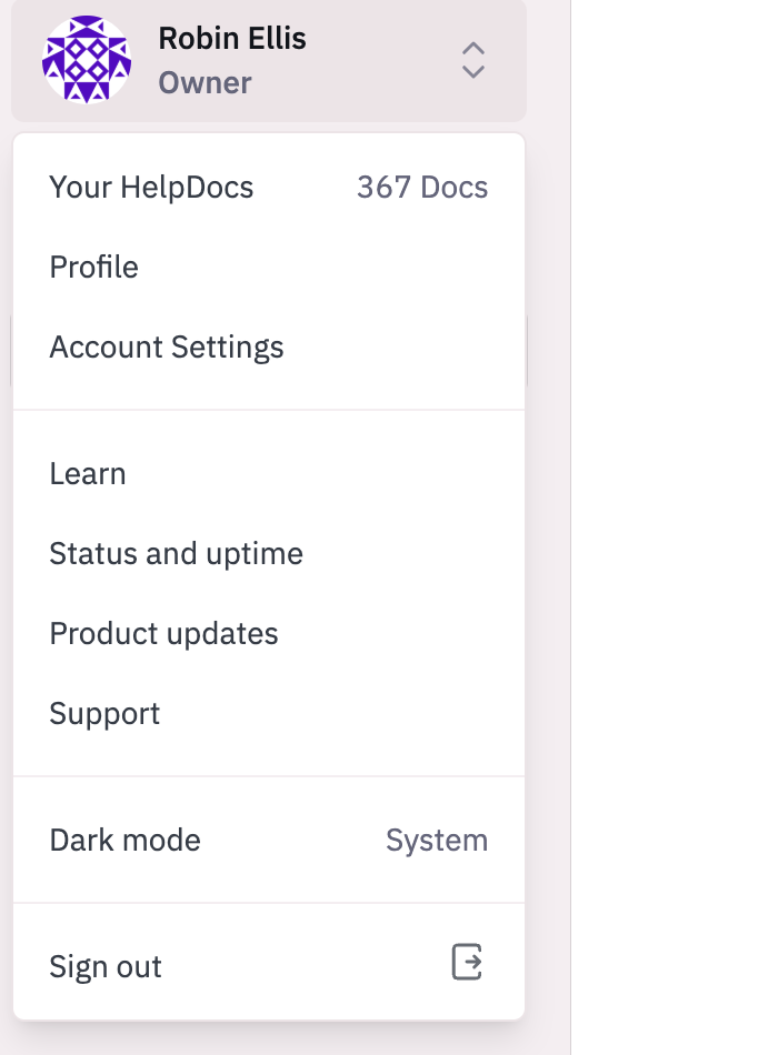 Profile dropdown
