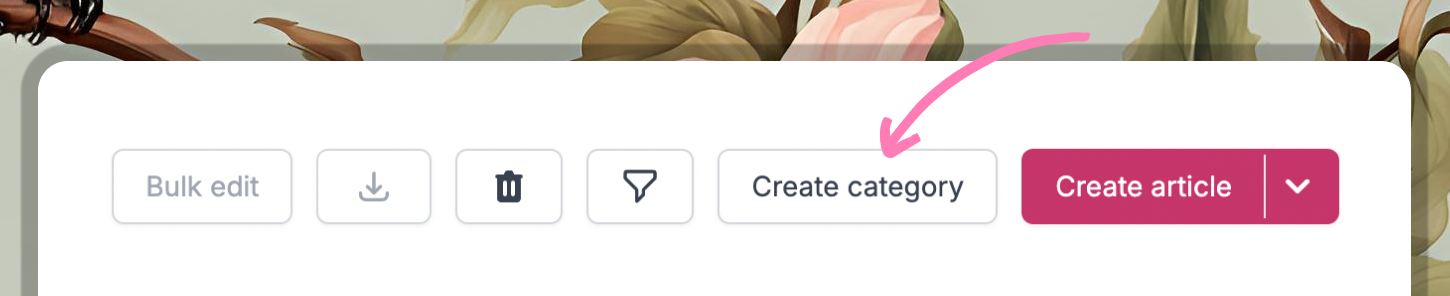 A pink arrow points towards the Create category button