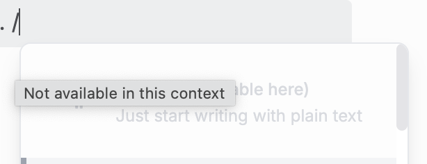 Modal saying 'Not available in this context'.