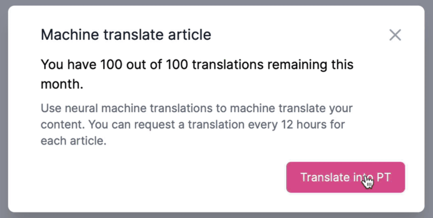 A UI popup showing how many translation credits are left