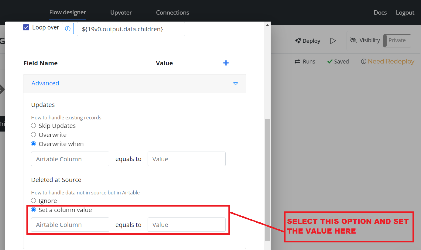 Set value
