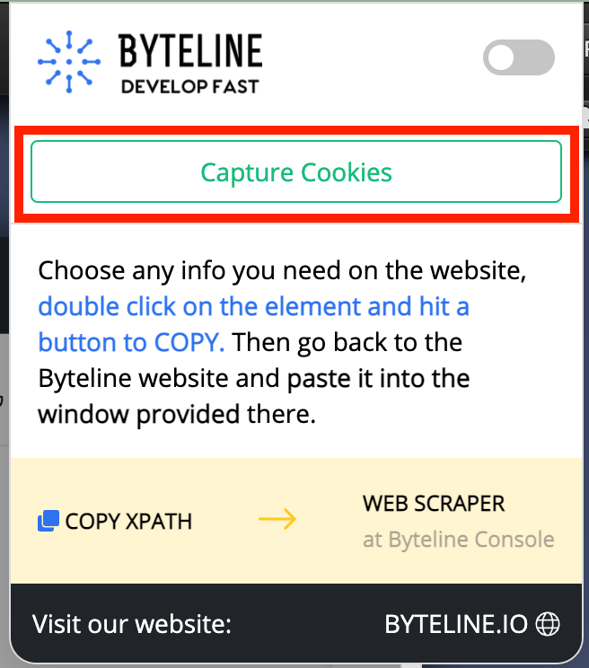 Copy cookies using Byteline Web Scraper Chrome extension
