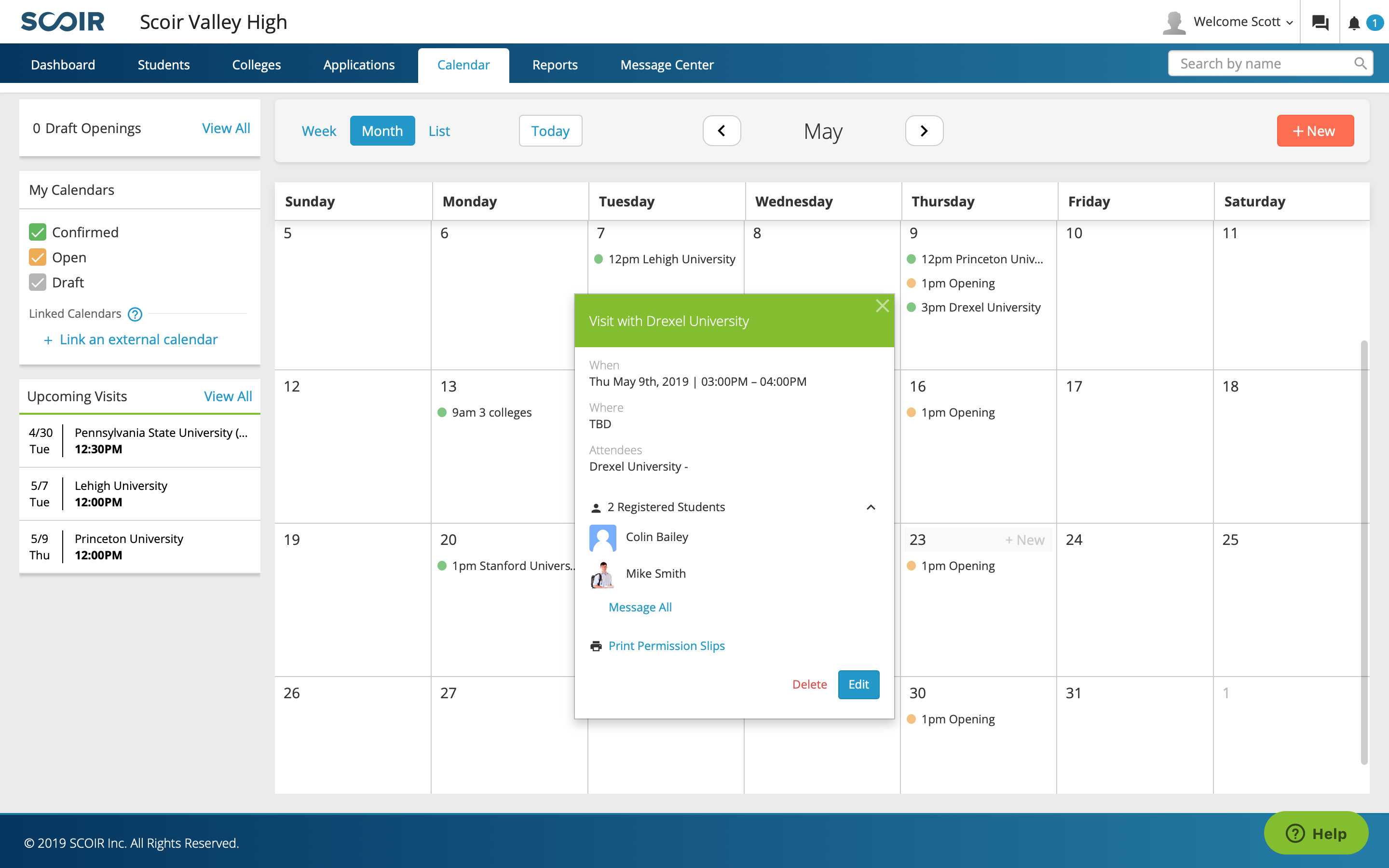 Calendar Overview - User Guide and Support Documentation | Scoir