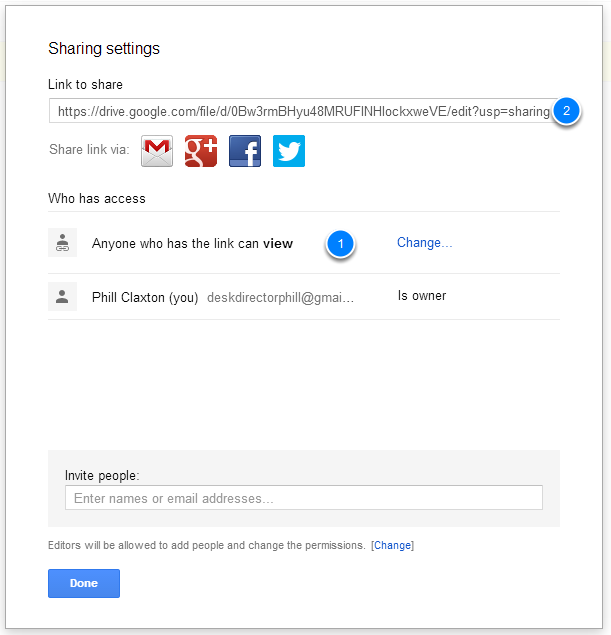 Change sharing settings and copy link