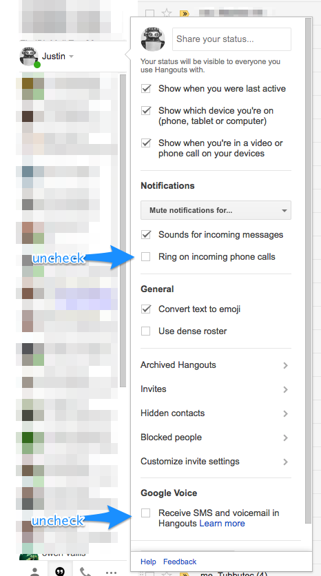 Google Hangout settings