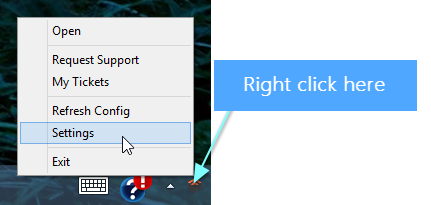 Right click the DeskDirector tray icon and select settings
