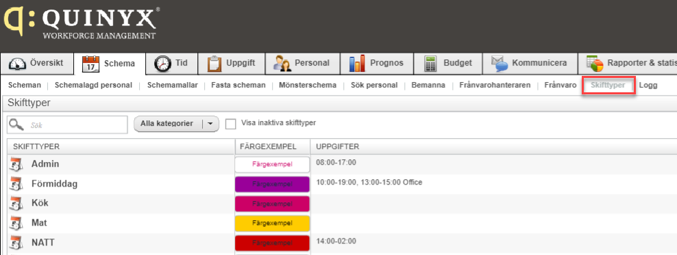 Quinyx mitt schema