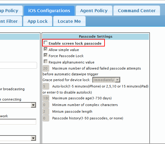 Enabling iOS Passcode