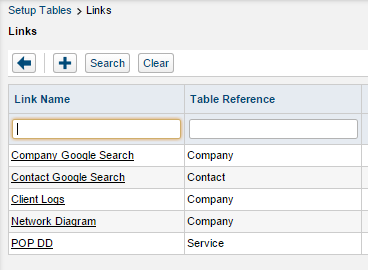 Open the Links setup table