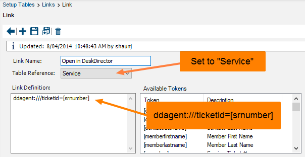 Create a new link based on the Service Table