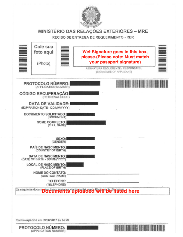 Where do I sign on the Brazil visa application? HelpDocs