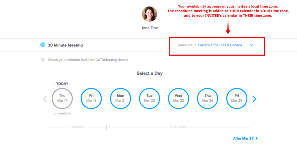 Calendly time zone settings