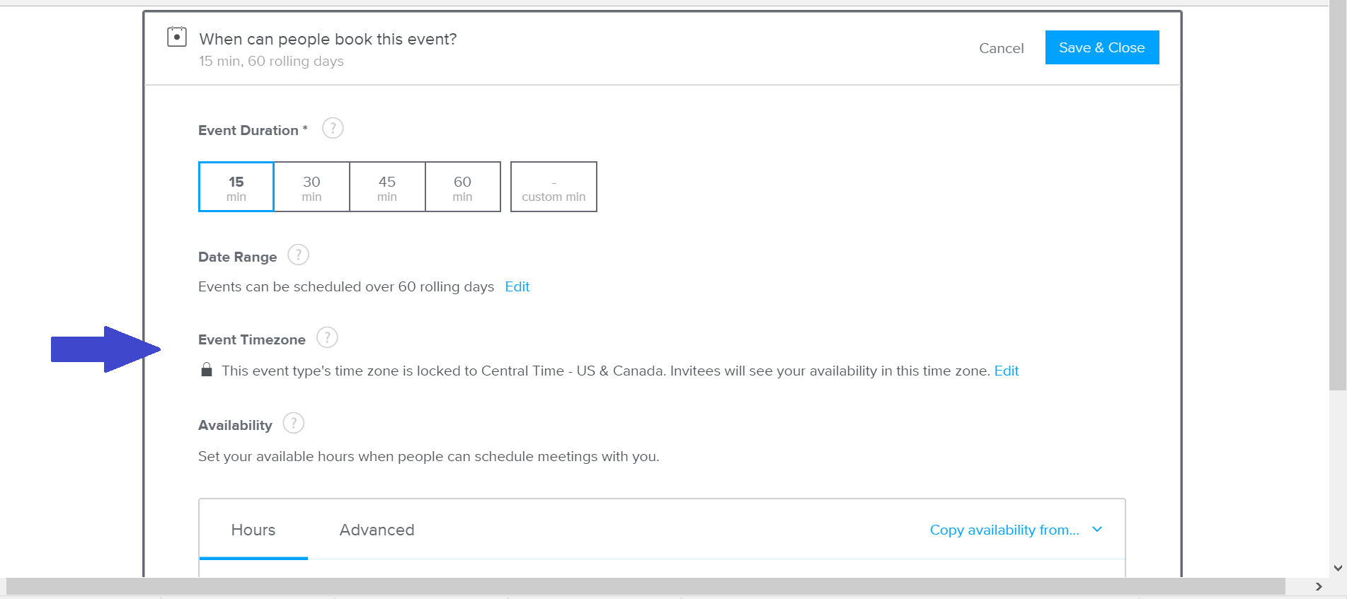 Calendly timezone settings