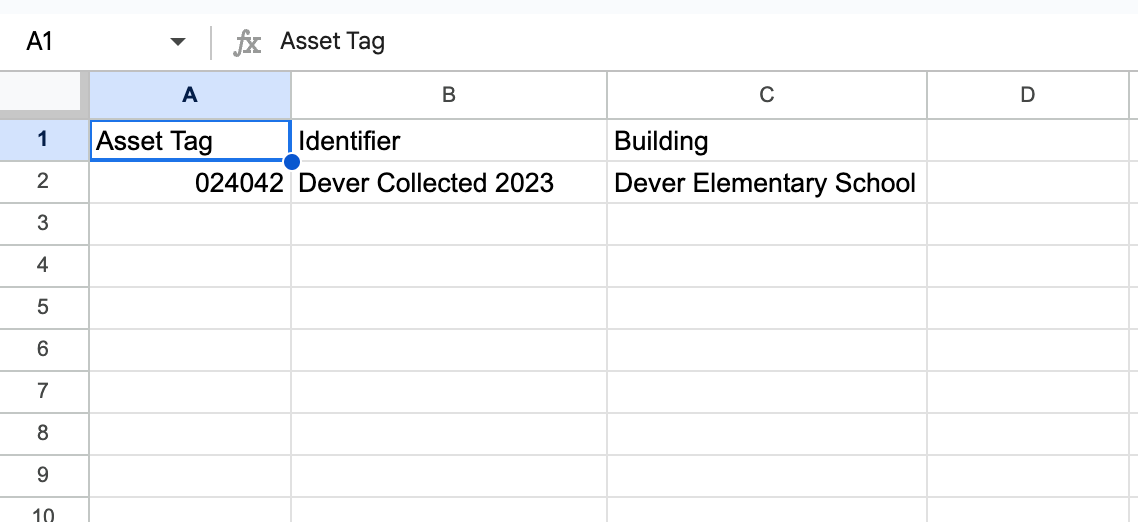Spreadsheet with correct headers for upload