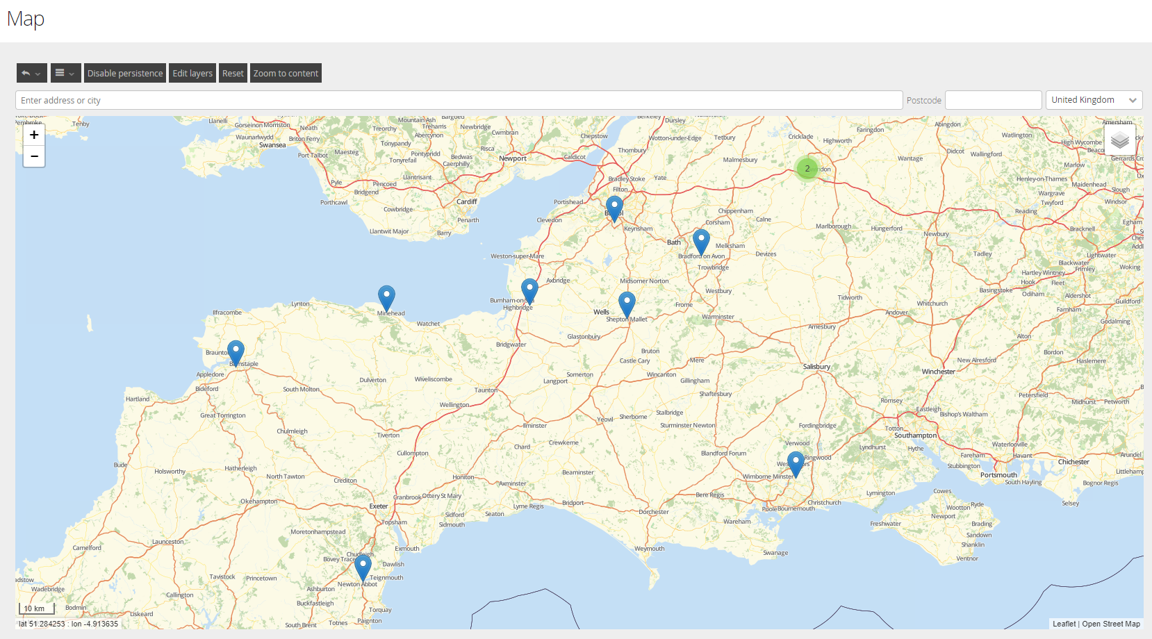 Graphical user interface, map Description automatically generated