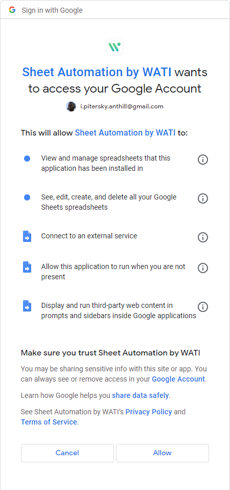 API WATI, WhatsApp - Passo 6: Automação do Google Sheets