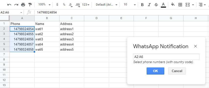 Como Usar - Passo 2: Google Spreadsheet Sender. API WATI, WhatsApp