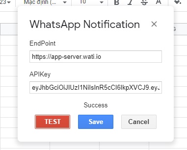 Como Usar - Passo 3.2: Google Spreadsheet Sender. API WATI, WhatsApp