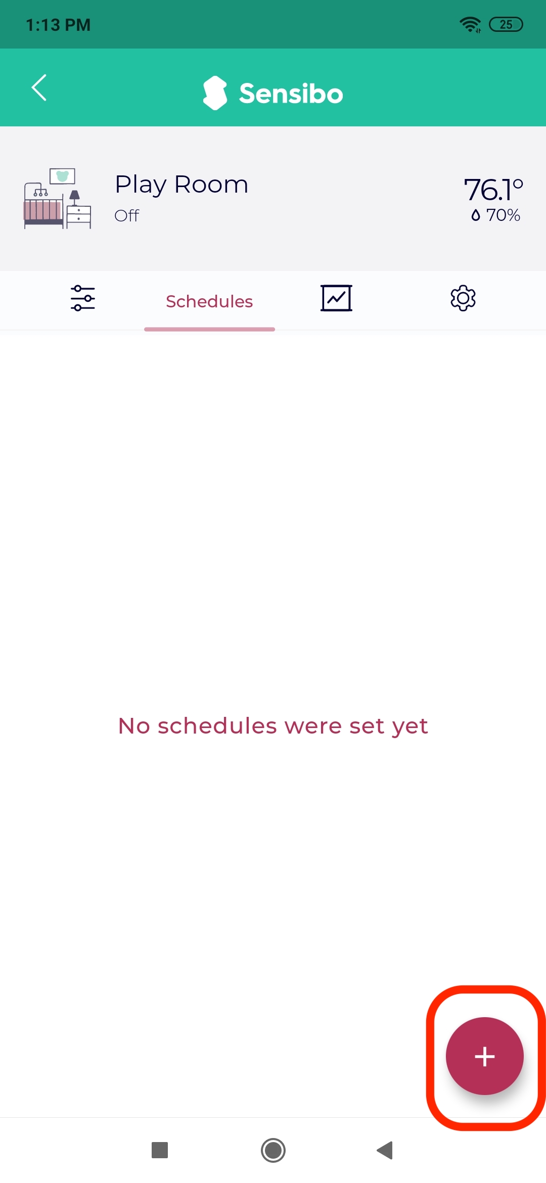 Sensibo add schedule plus button