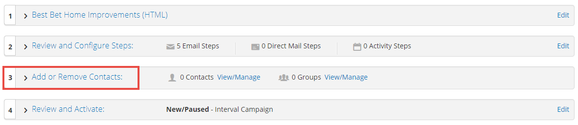 Screenshot of add or remove contacts on campaign page