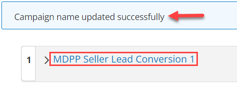Screenshot showing campaign name successfully being changed
