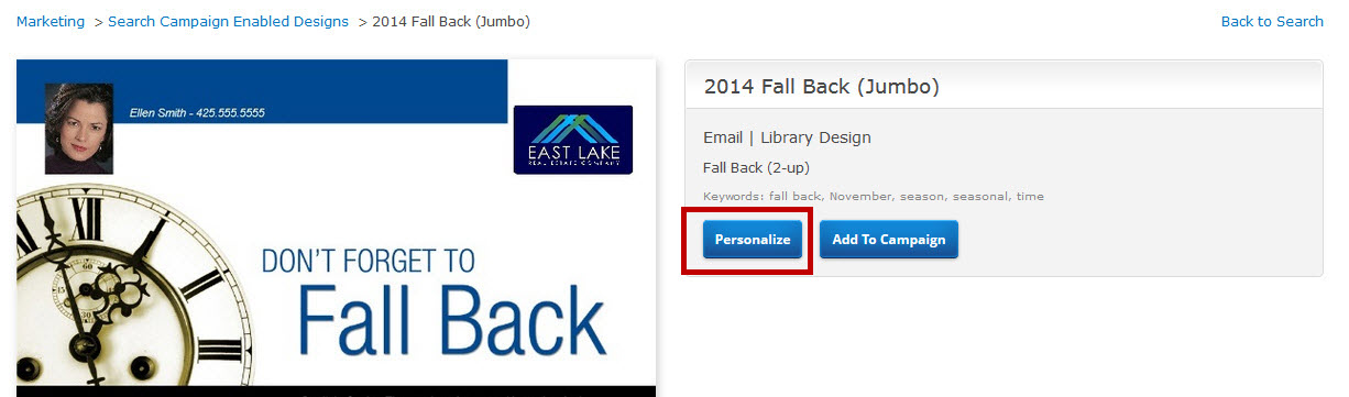 Screenshot of personalize button on campaign template