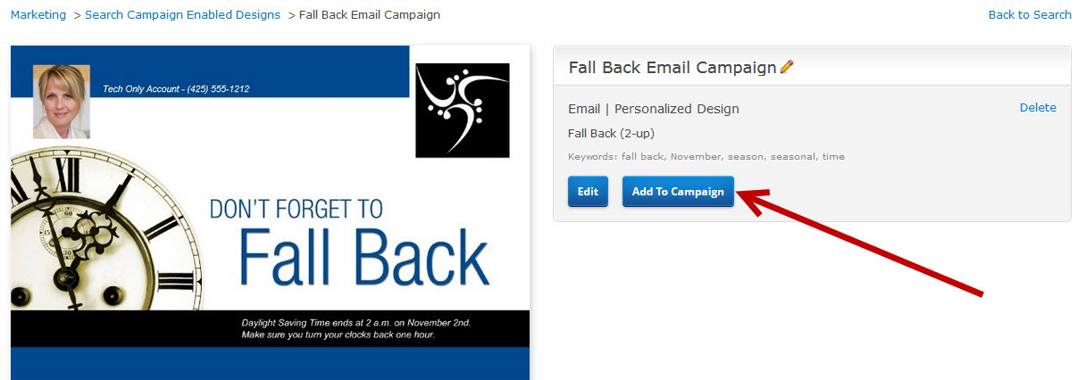 Screenshot of campaign step add to campaign button