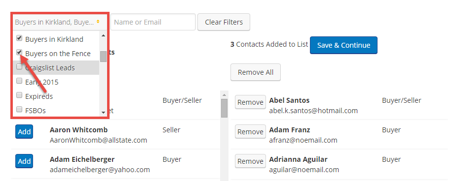 Screenshot showing the groups option for selecting contacts in an email