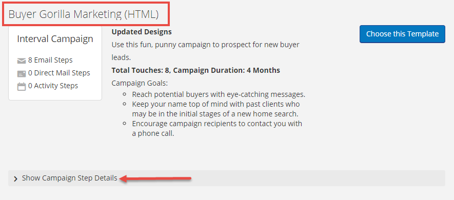 Buyer Gorilla Marketing Template- Show campaign step details