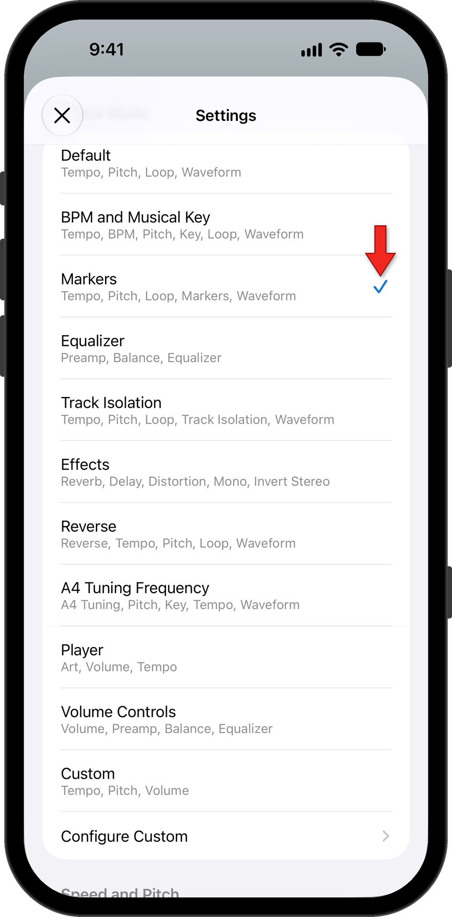 Select Markers in settings