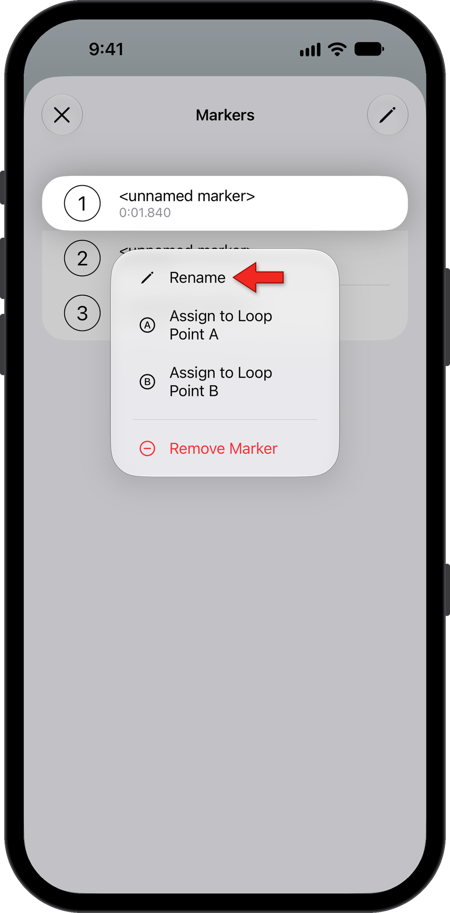 Marker options menu