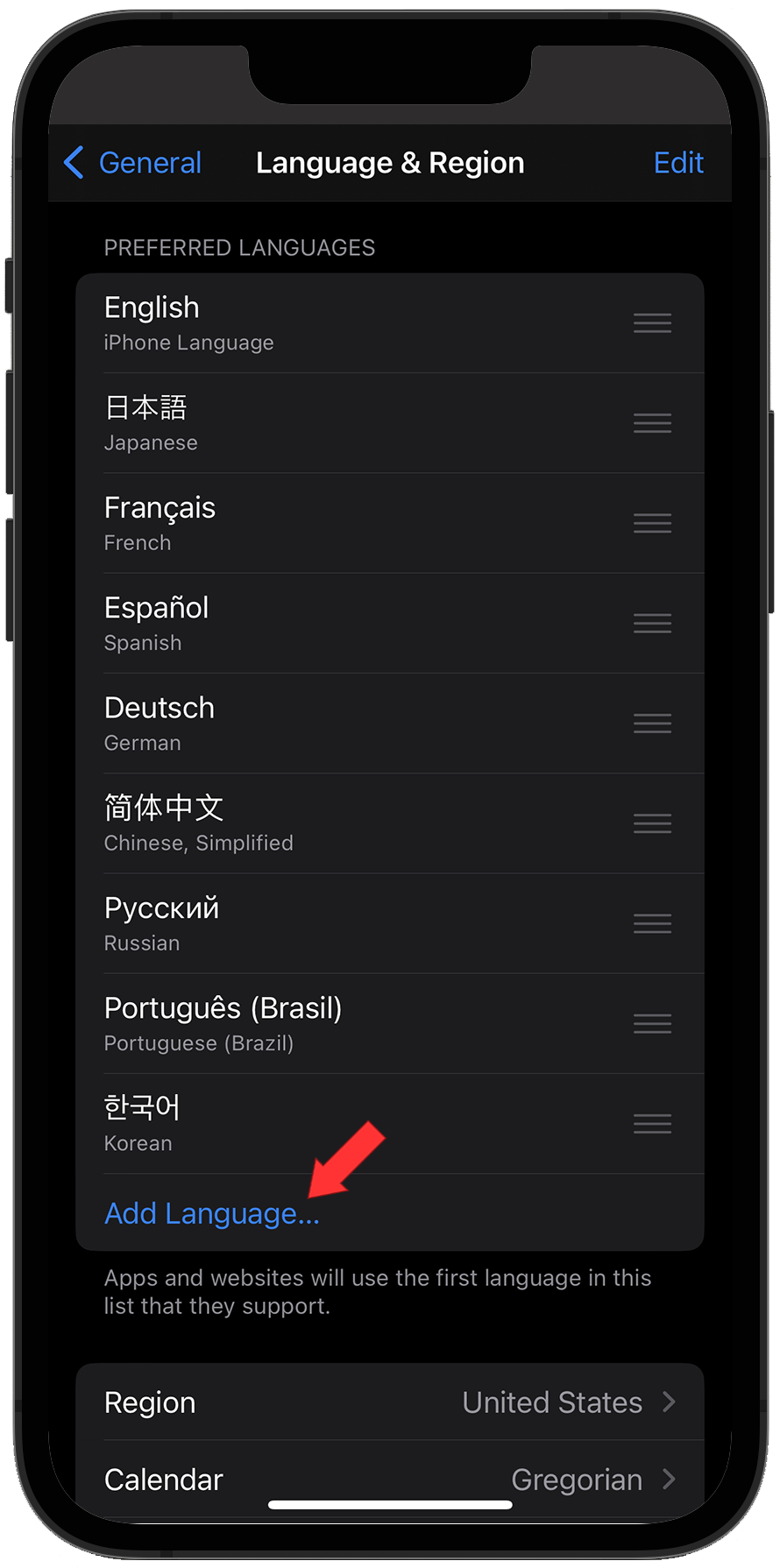 Add Language Button