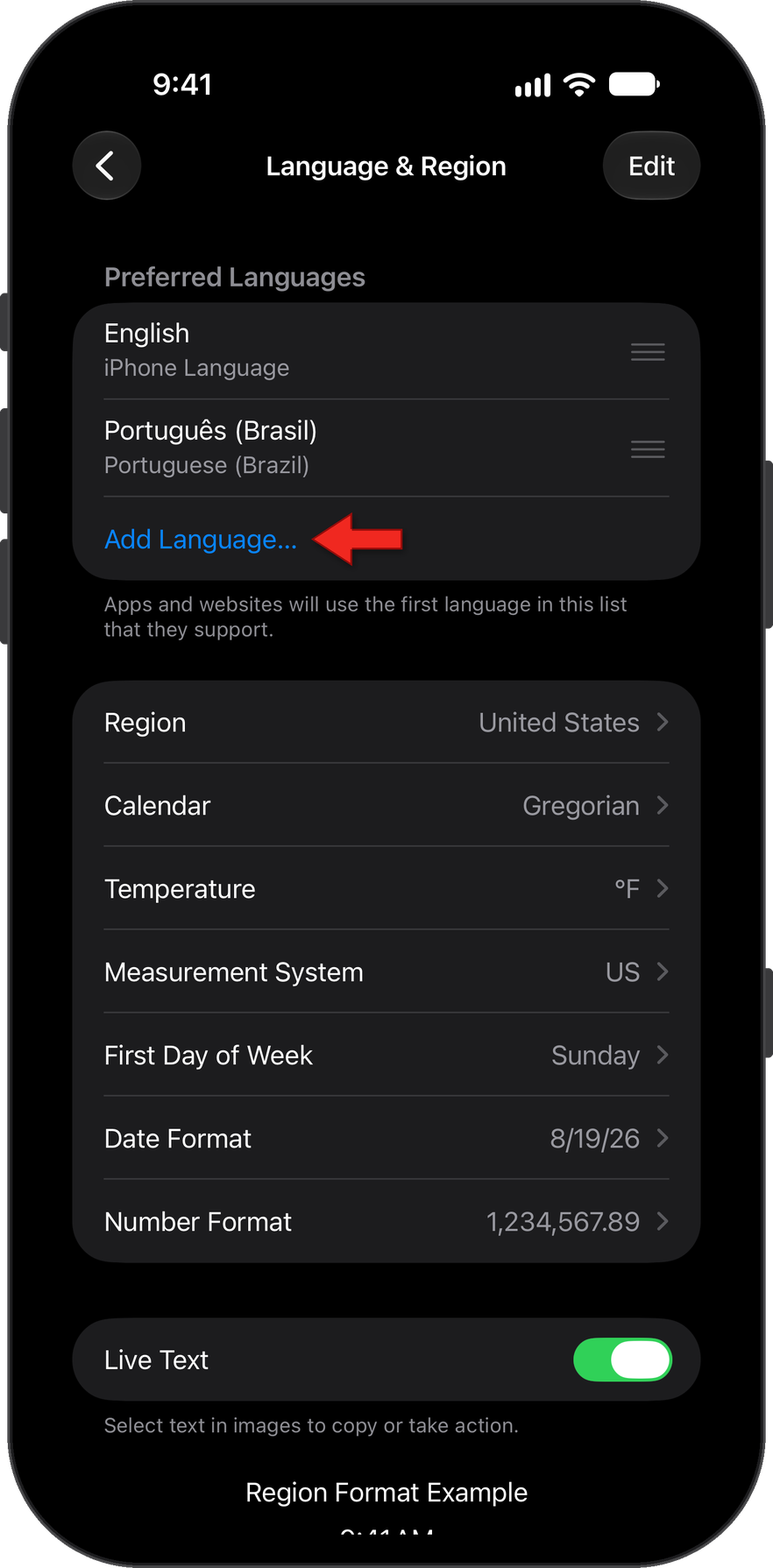 Add Language Button