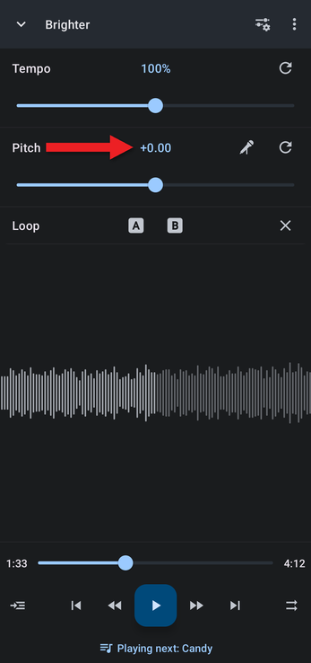 Arrow pointing at the Pitch value in the editor