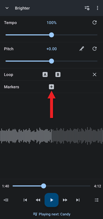 Arrow pointing at the add marker button