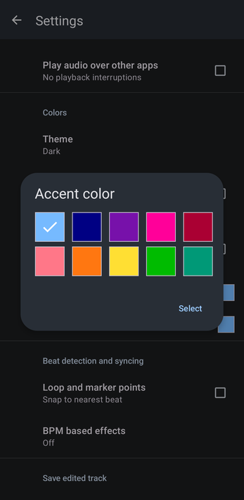 Accent color dialog with ten color choices