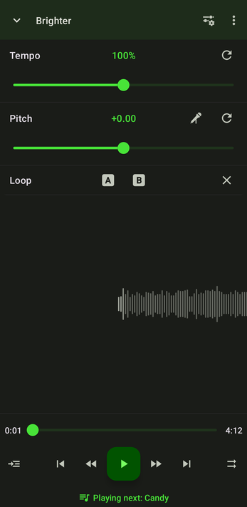The editor in the dark theme with a green accent