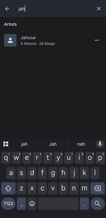 Search results showing an artist