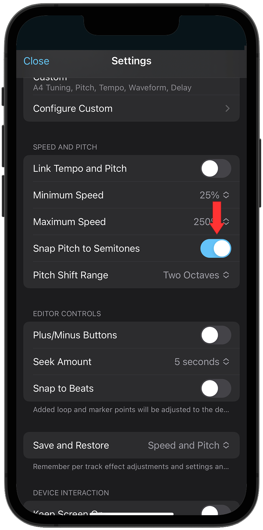 Snap Pitch to Semitones location