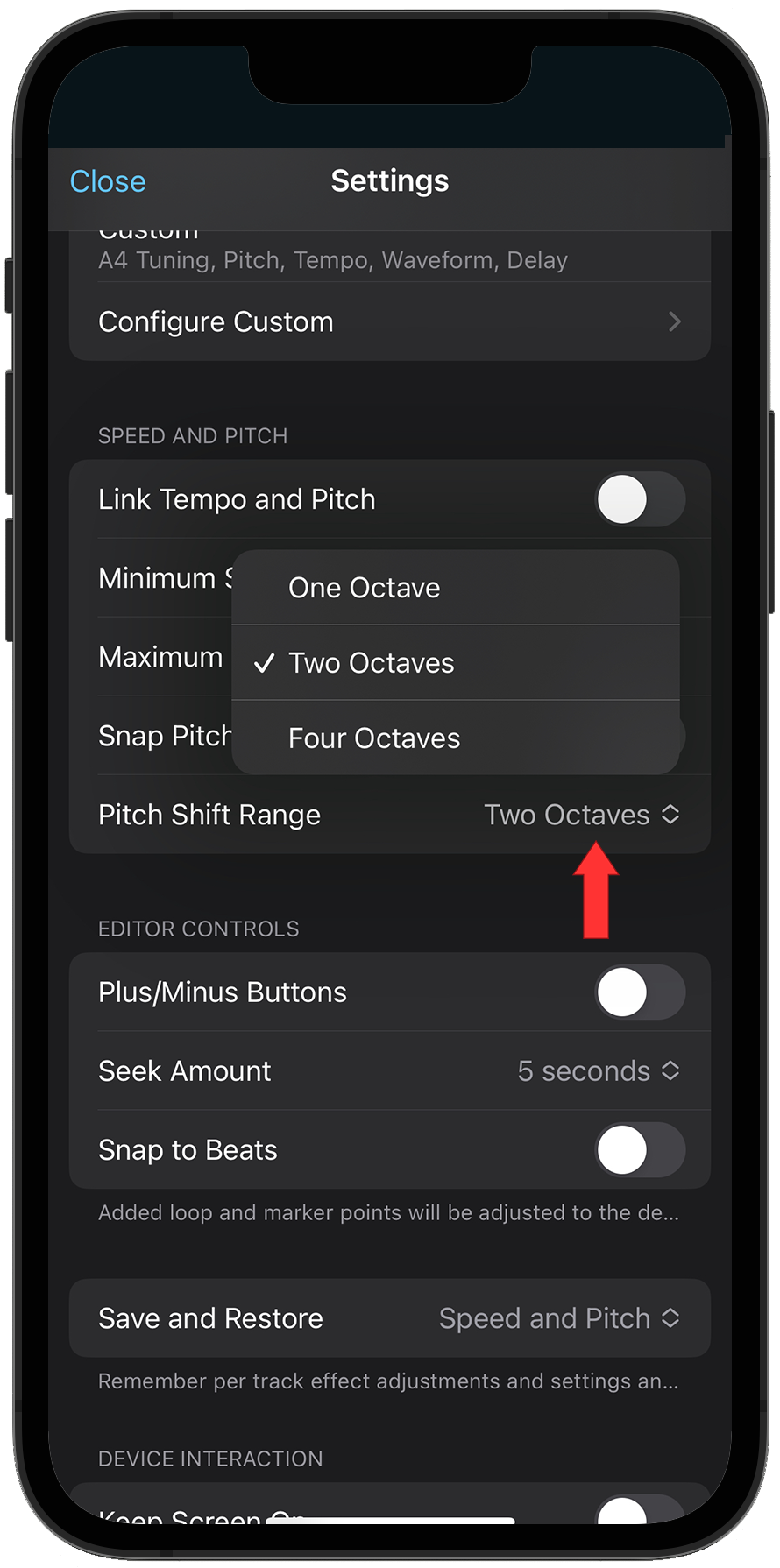 Pitch shift range