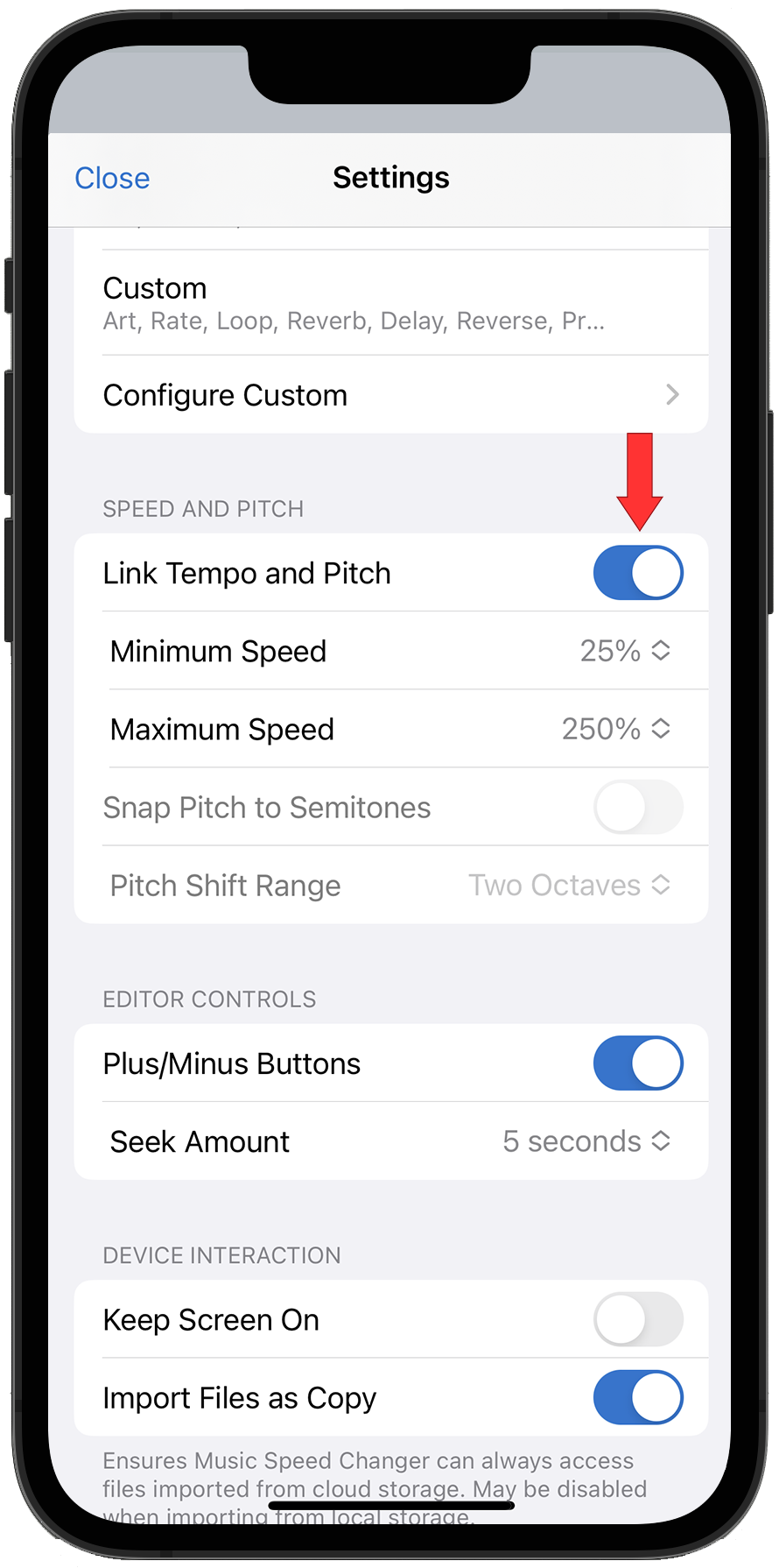 Link pitch and tempo