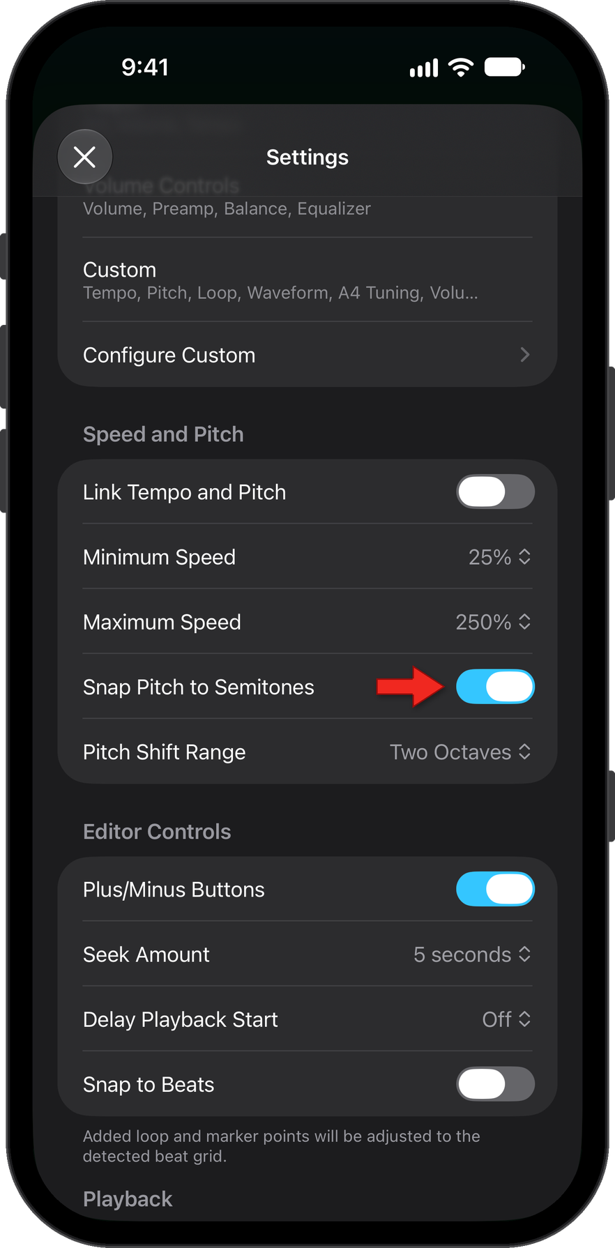 Snap Pitch to Semitones location